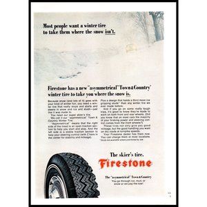 1971 Firestone Town & Country Winter Tire Vintage Print Ad Snow Bank Wall Art